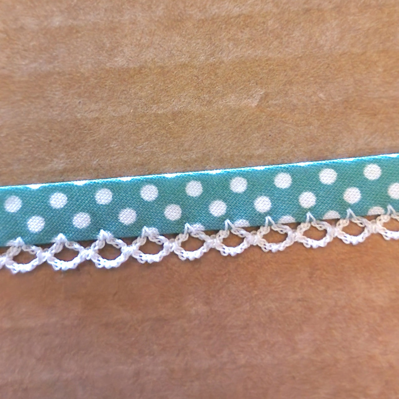 TEAL white spot picot trim bias binding (double fold) PRICED PER METRE