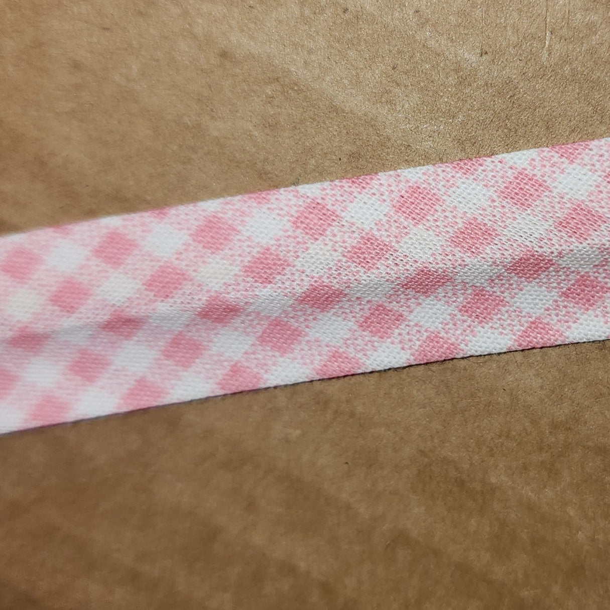Pink Gingham bias binding 20mm