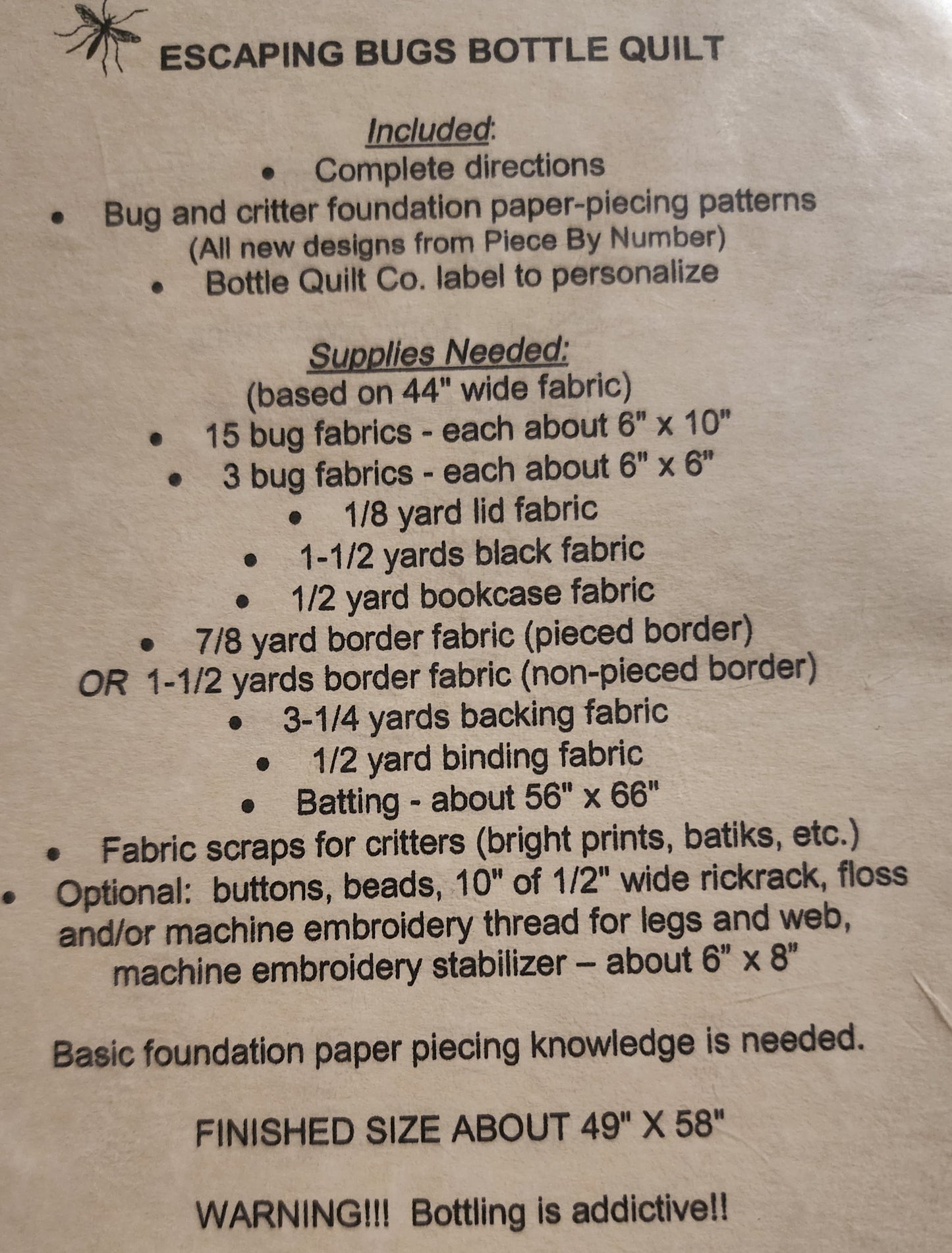 Escaping Bugs Bottle quilt pattern by Bottle Quilt Co.