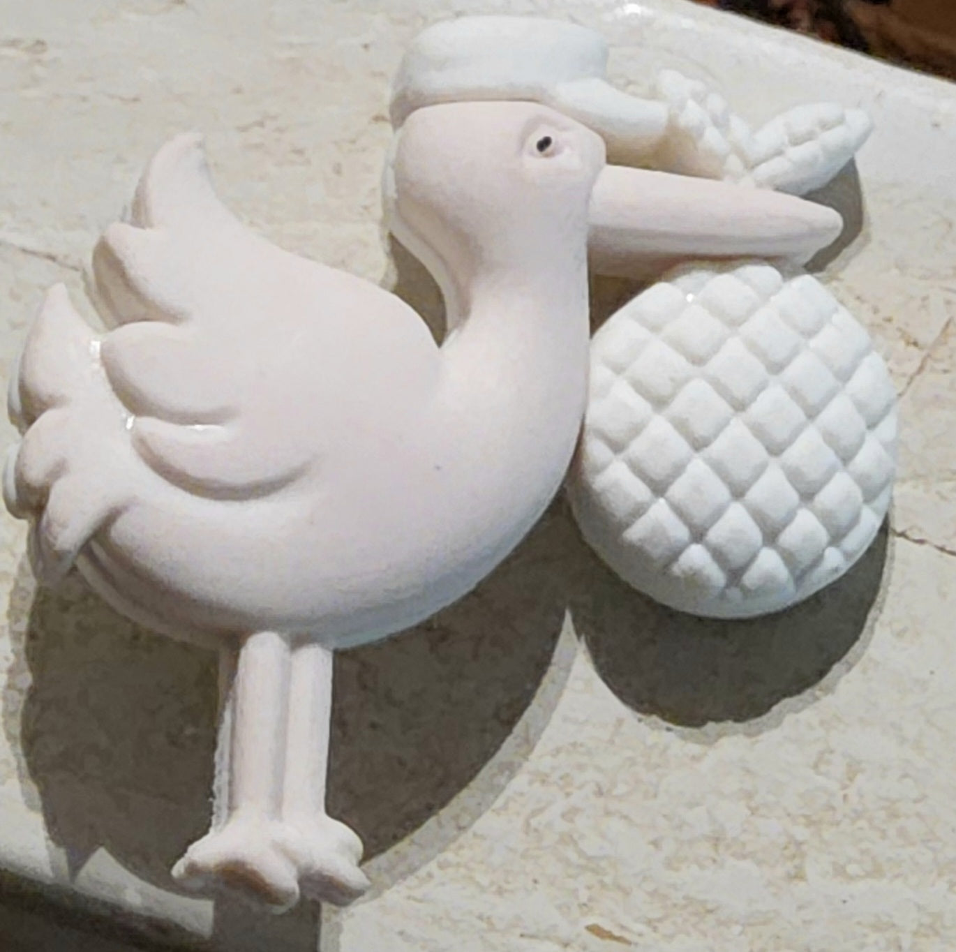 Stork with baby button 30mm high