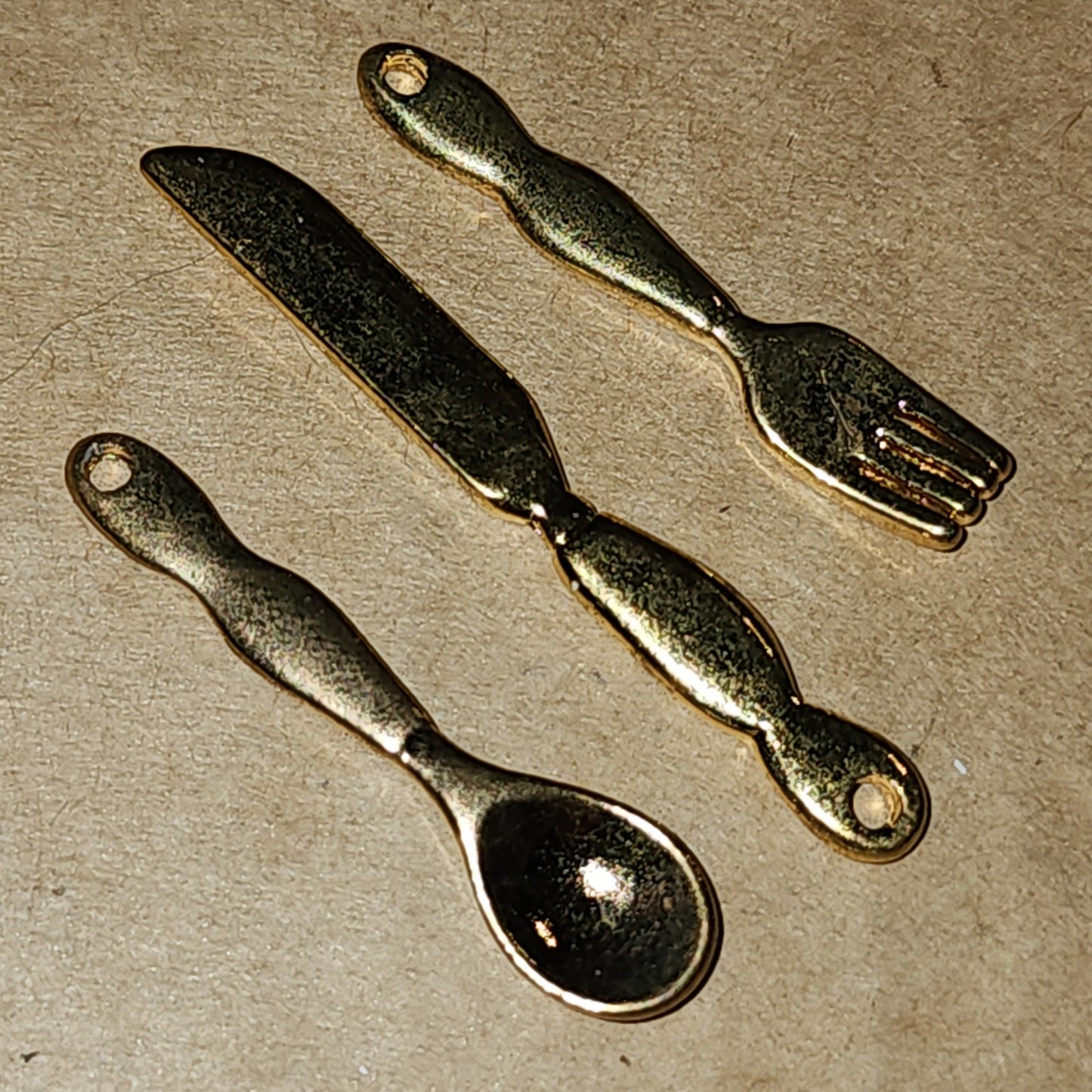 Metal Cutlery Charms - knife fork and spoon 34mm long