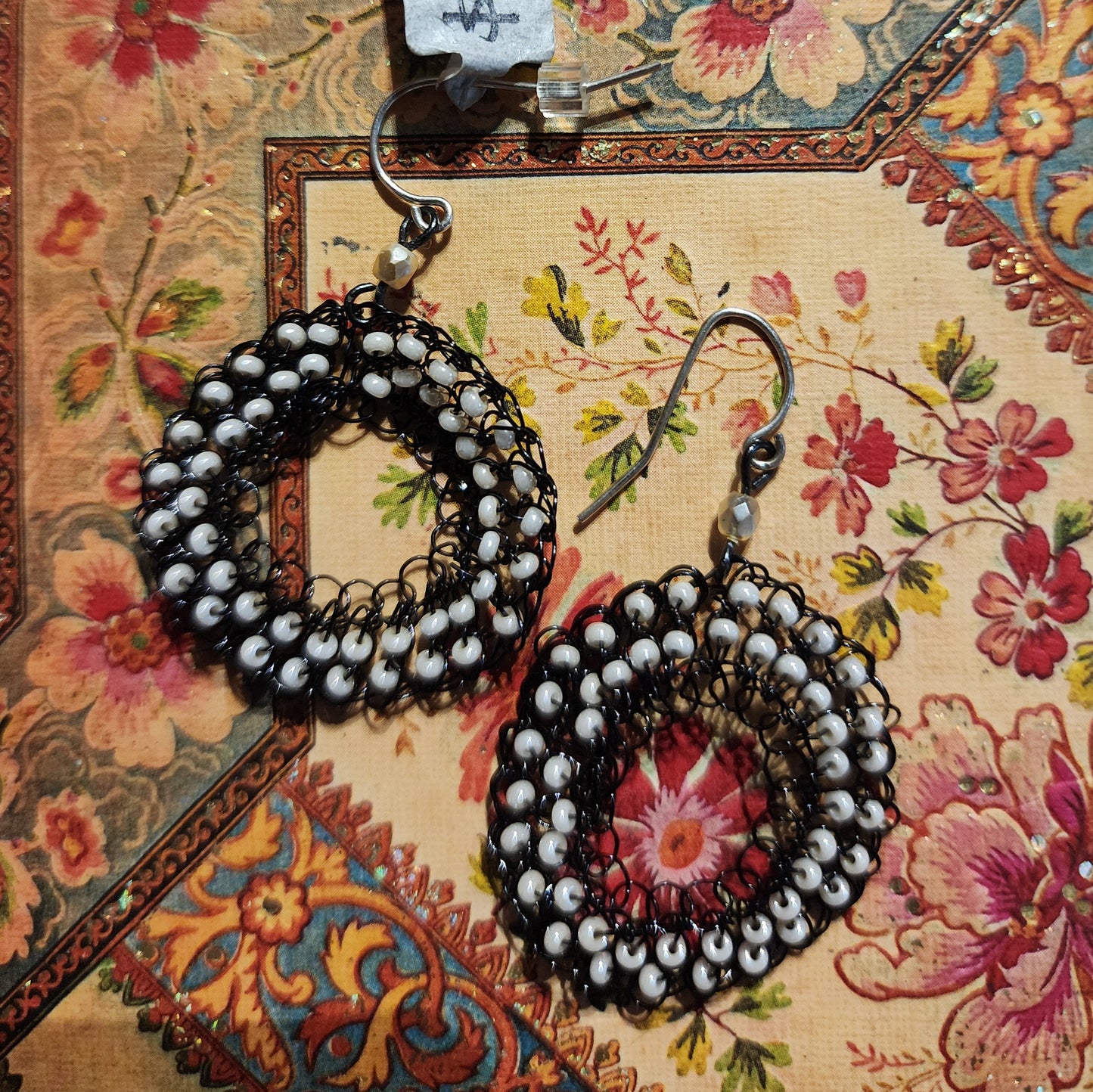 Crocheted wire beaded earrings 30mm diameter
