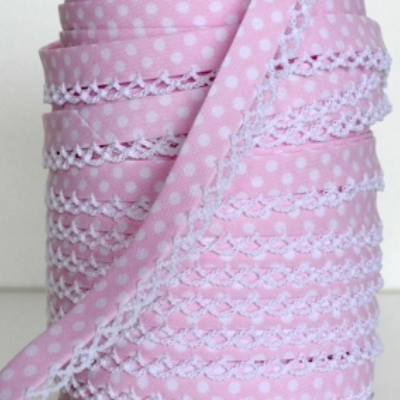 Light Pink Spot Picot trim Bias Binding (double fold) PRICED PER METRE