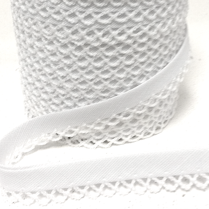 White lace picot trim bias binding (double fold) PRICED PER METRE
