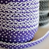 Purple white spot picot trim bias binding (double fold) PRICED PER METRE