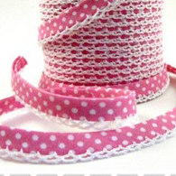 Candy pink white spot picot trim bias binding (double fold) PRICED PER METRE