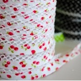 Strawberry cherry white picot trim bias binding (double fold) PRICED PER METRE