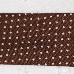 Polycotton Bias Binding 25mm brown white pindot