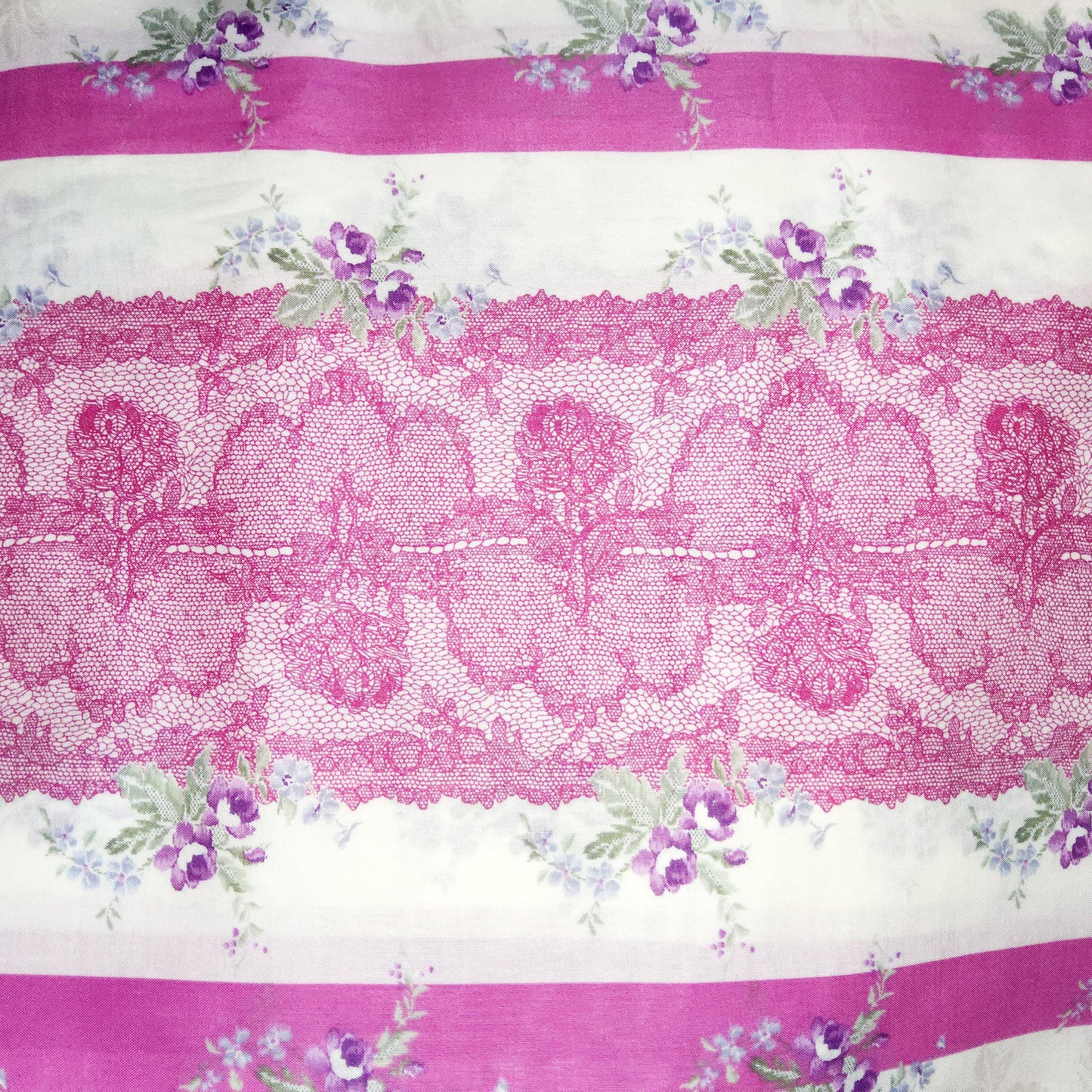 Micci Collection by Yuwa Hot Pink Lace stripe (Cotton voile) MC316653 E