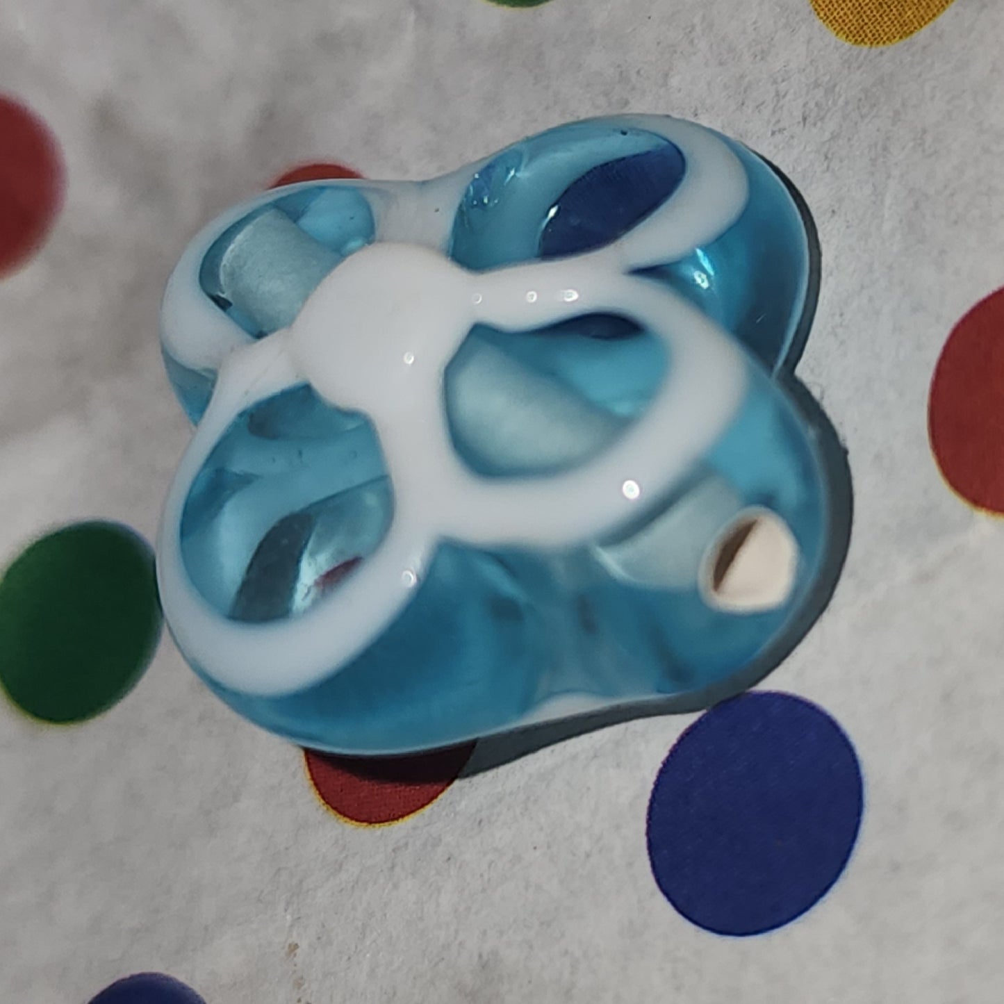 Glass handmade lampwork flower bead BLUE WHITE