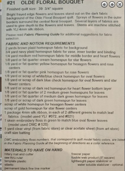 Olde Floral Bouquet Quilt Pattern (featuring frayed edge flowers) by the City Stitcher