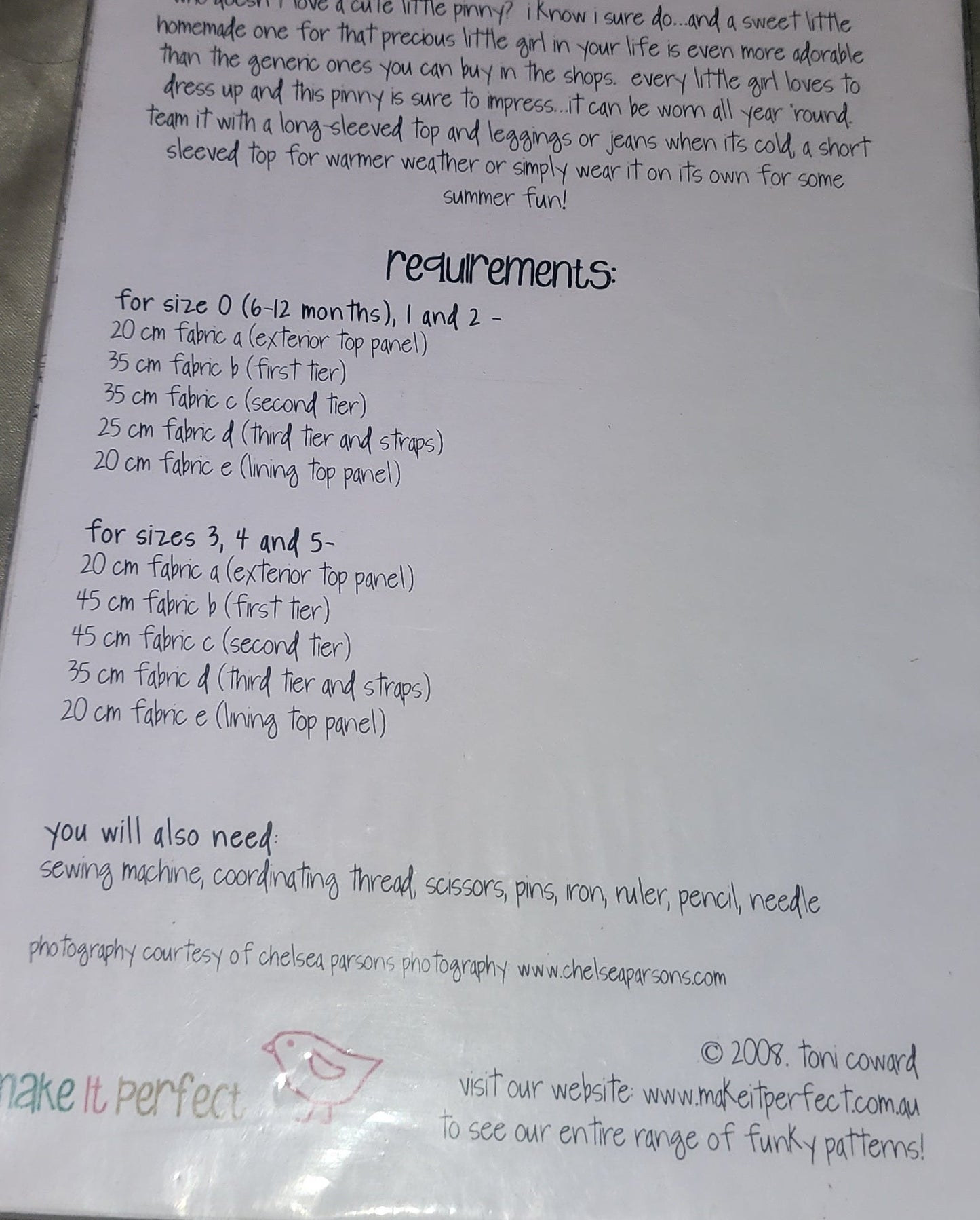 Pinny dress pattern by Make it Perfect