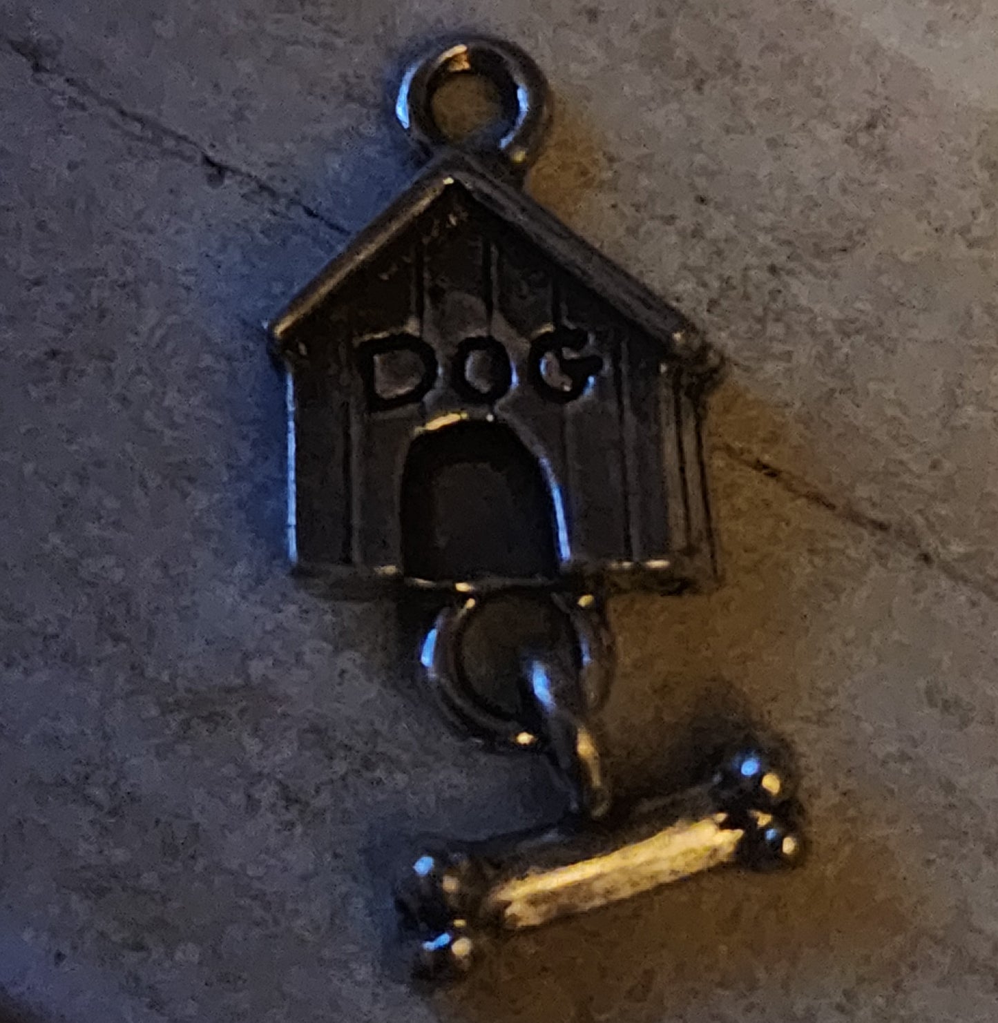 Metal Dog house with dangle bone charm