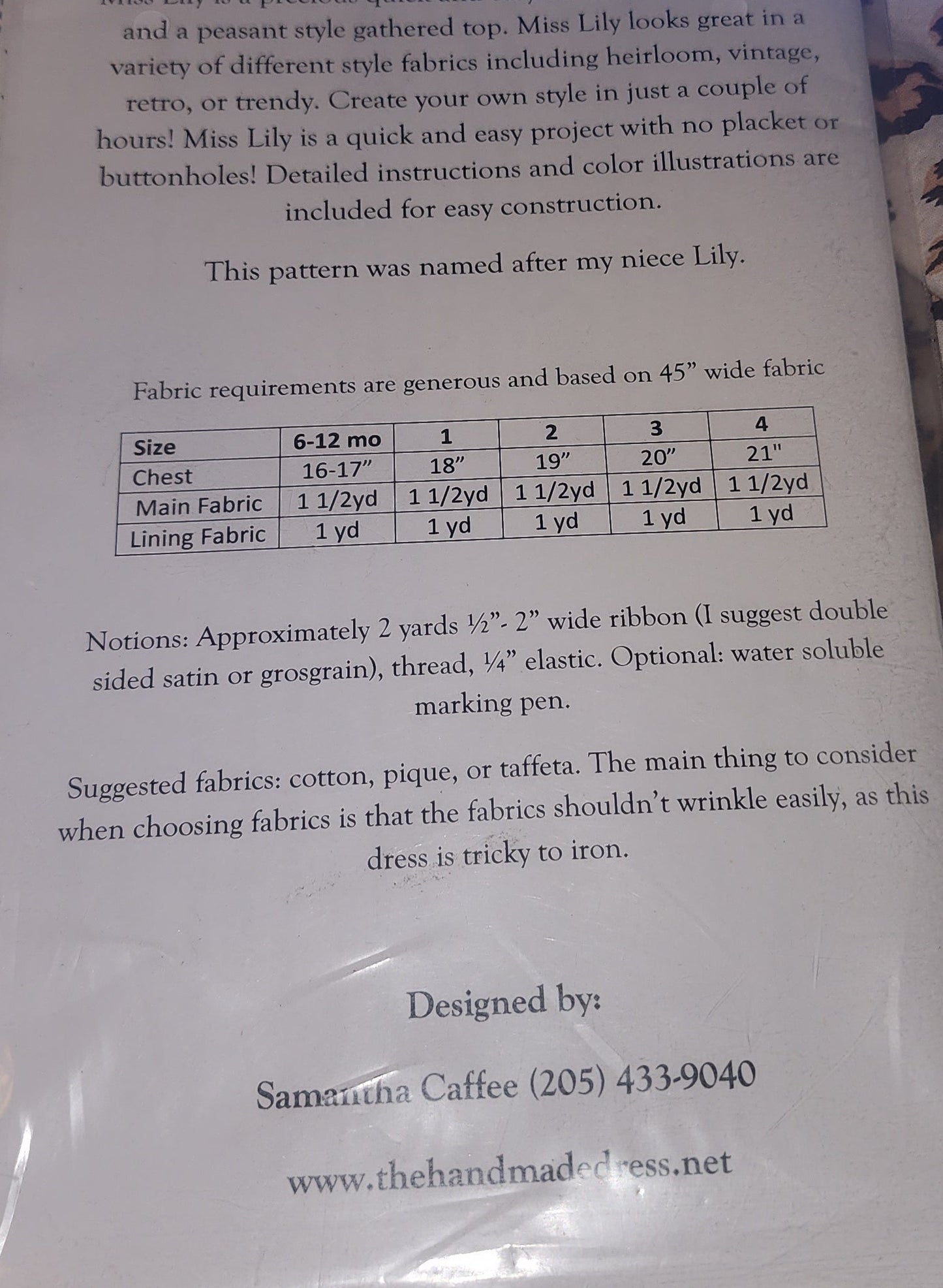 The Handmade Dress pattern MISS LILY #104 (by Samantha Caffee)