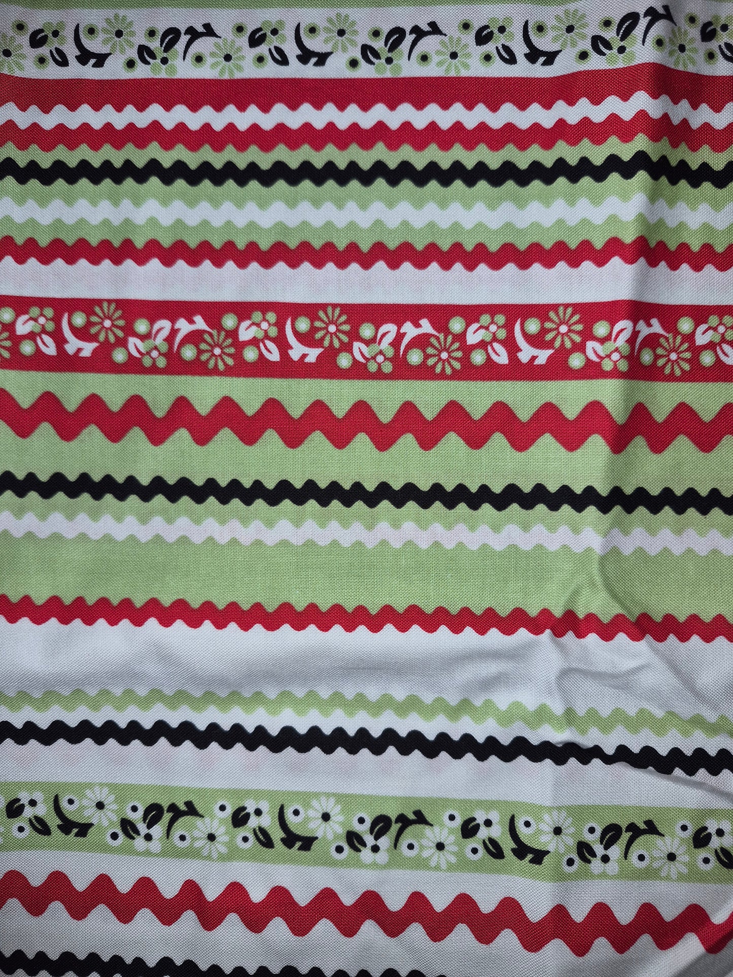 Michael Miller - Ric Rac Kitchen Stripe - Celadon (red and sage) C-2333