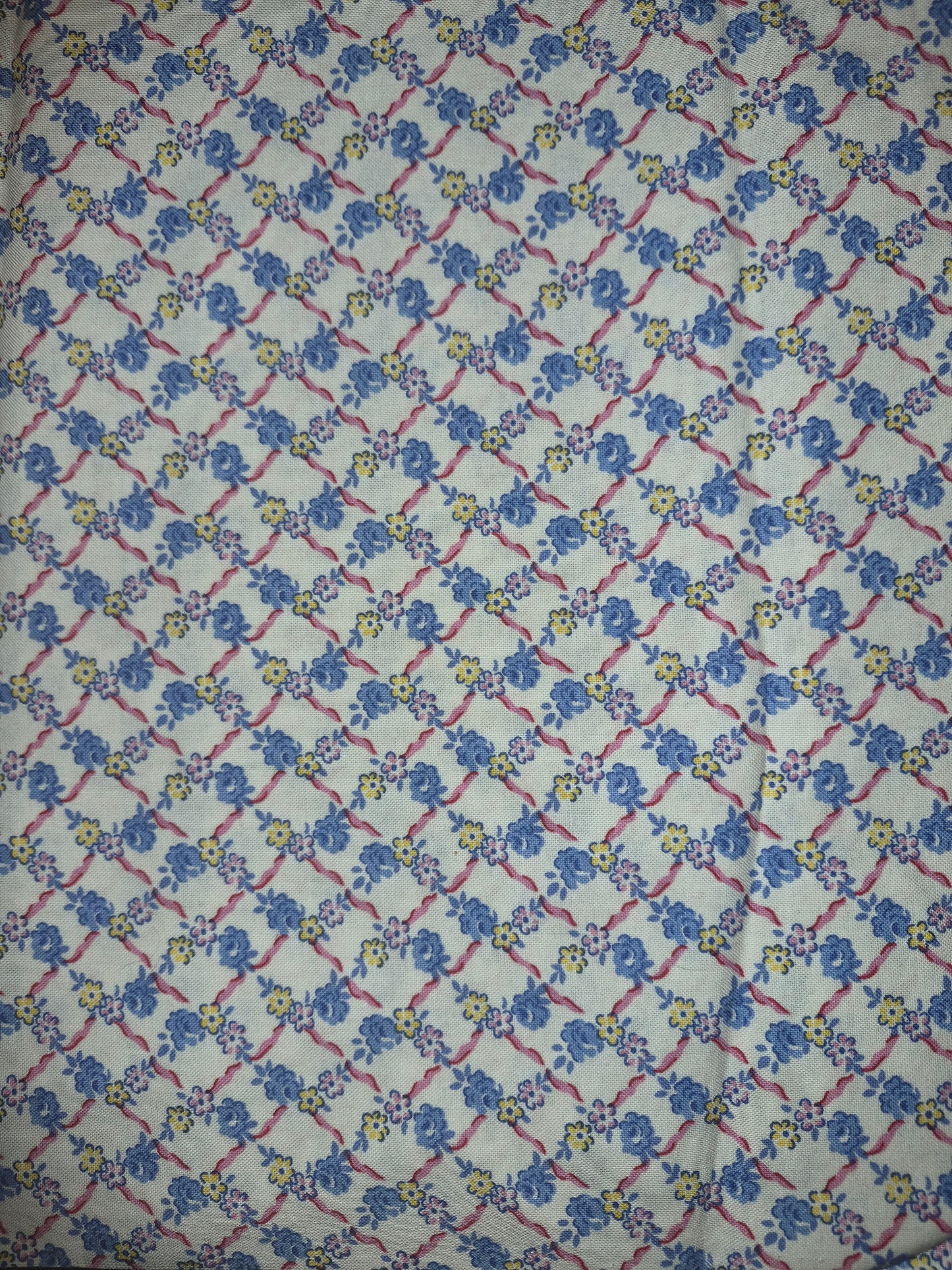 Hooked On Hankies - Lattice Blue And Yellow Flowers- RJR Fabrics