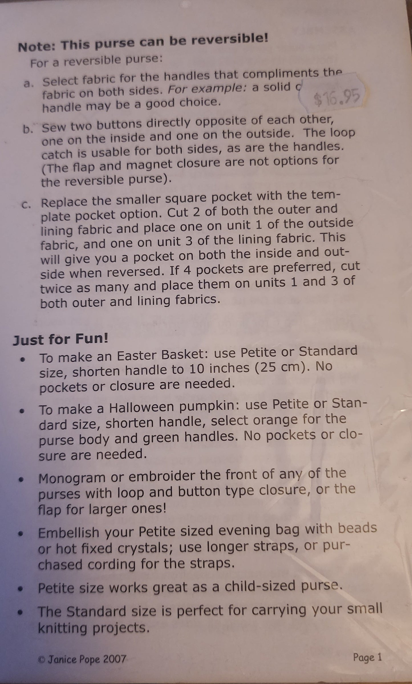 Vintage style backpack tote Pattern by Amy Butler