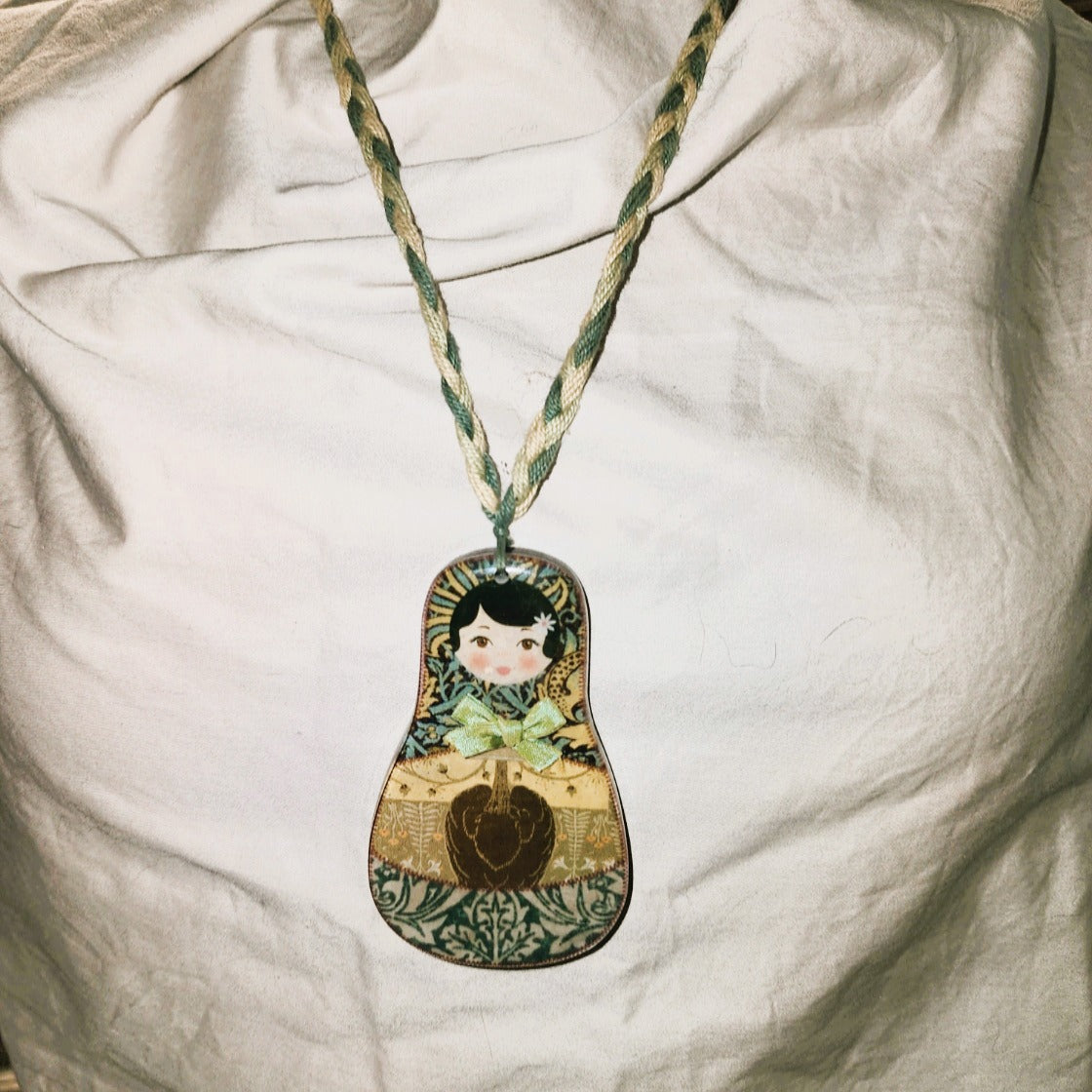 Resin Russian Doll Necklace 3.1" high