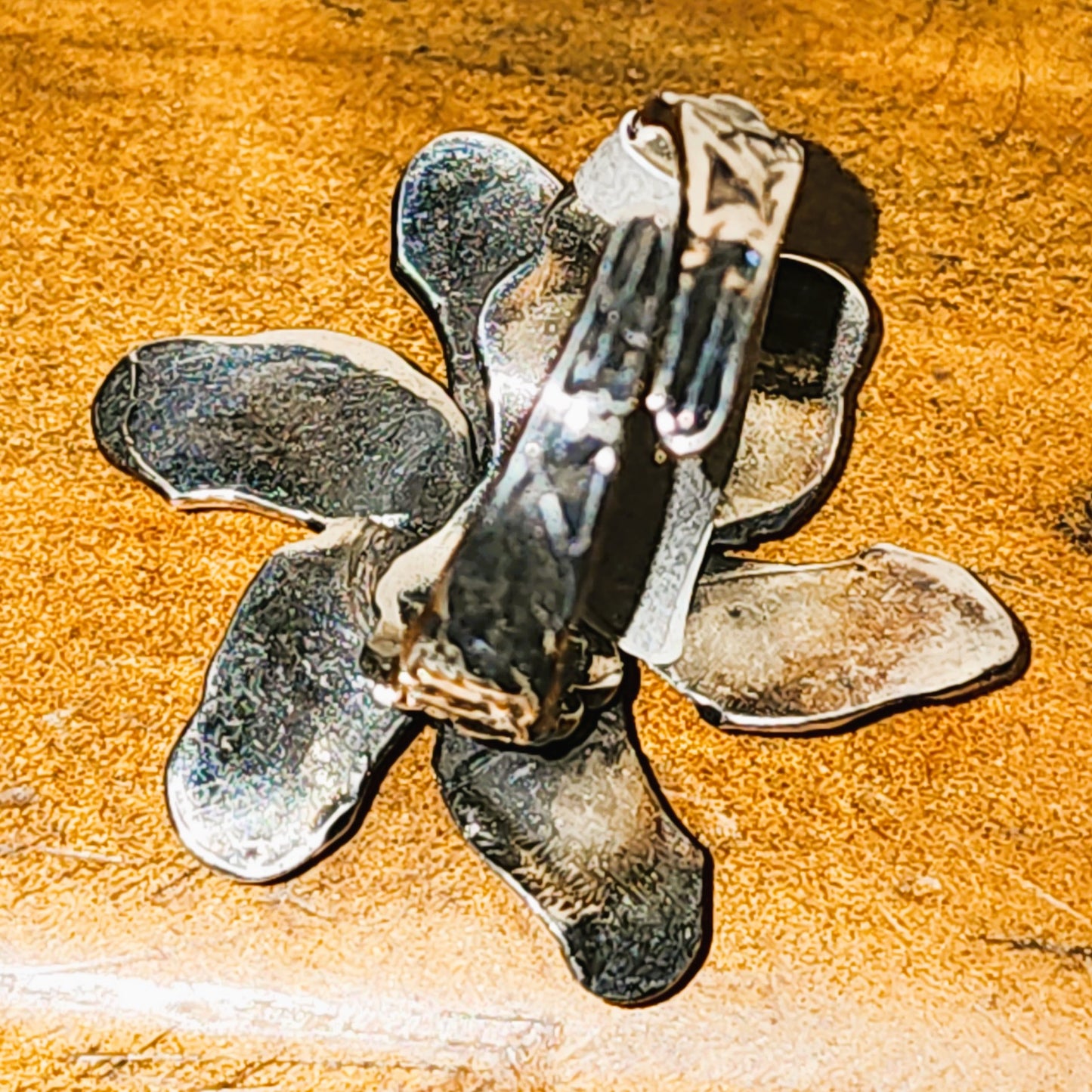 Metal Silver Spoon Flower Ring (3.5cm diameter)