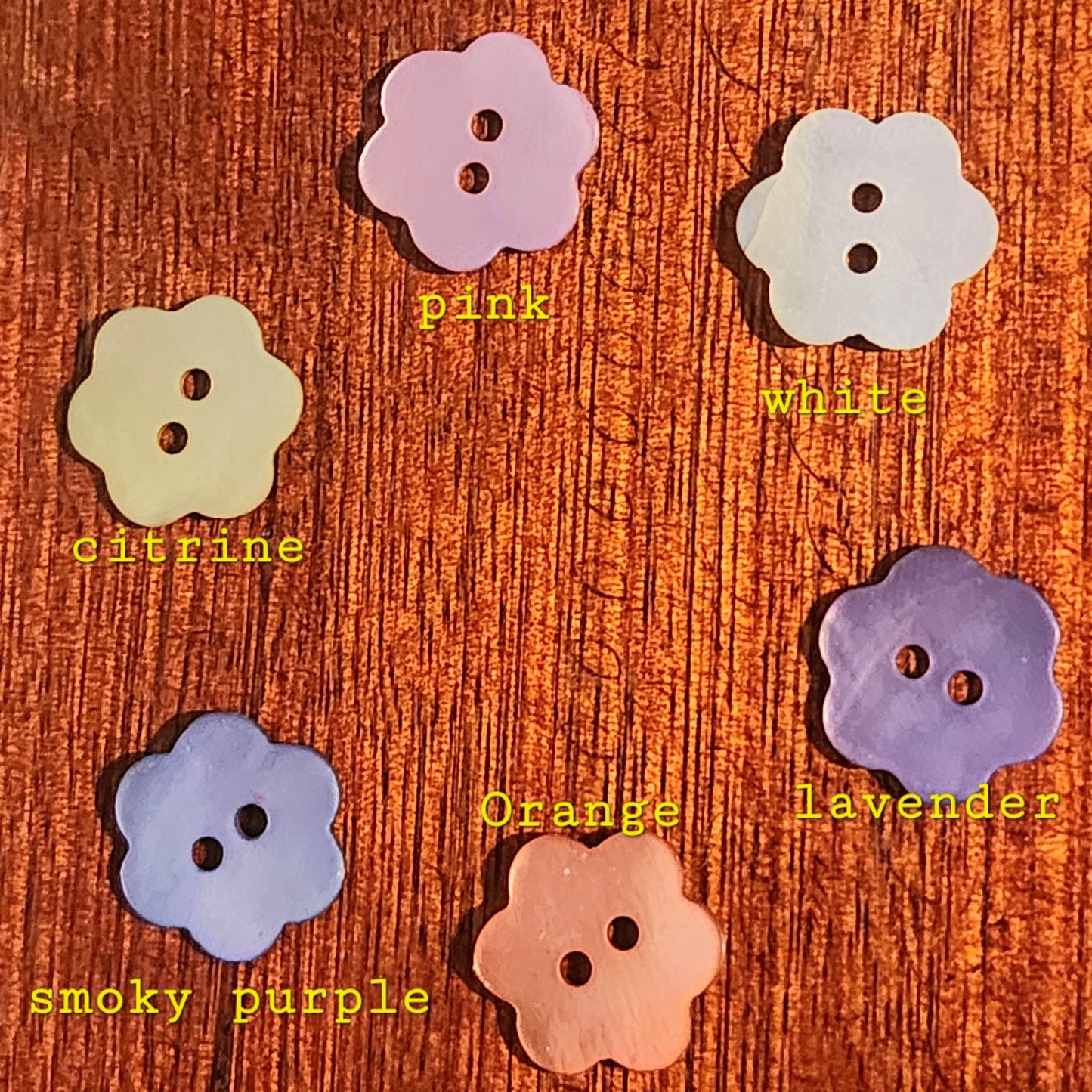 15mm Mother of Pearl flower button - assorted colours