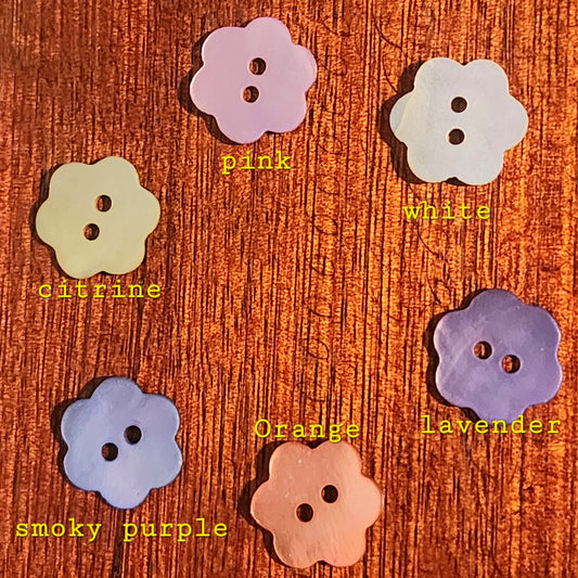 15mm Mother of Pearl flower button - assorted colours