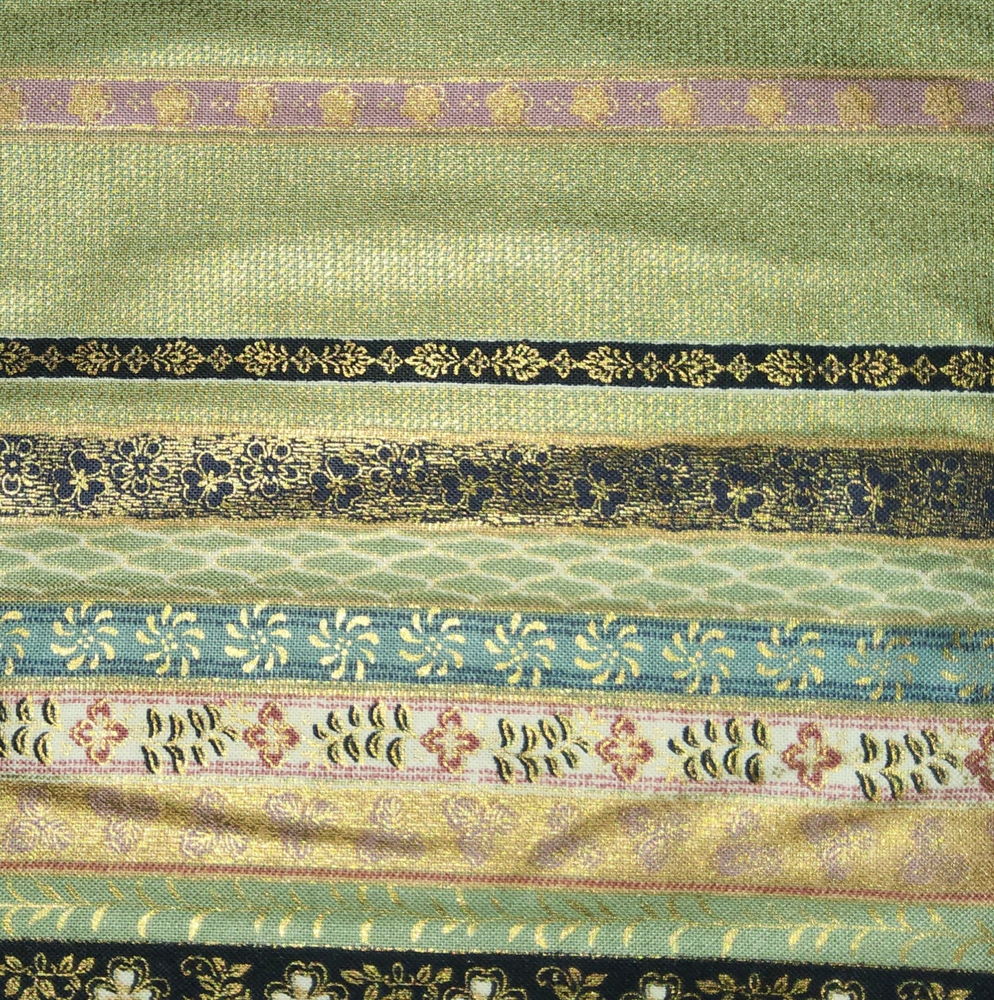 Hyakka Ryoran for Quilt Gate olive metallic multi ribbon stripe HR5820-14 *