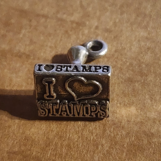 Metal I Love Stamps charm