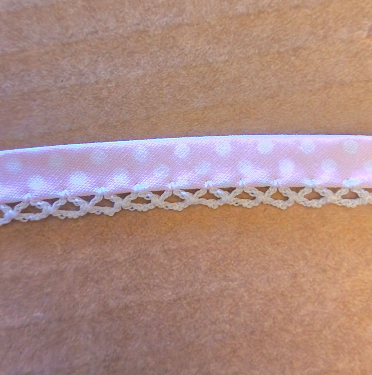 Light Pink Spot Picot trim Bias Binding (double fold) PRICED PER METRE
