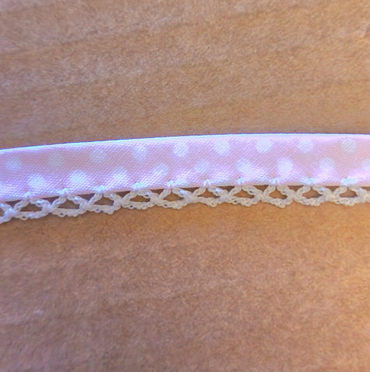 Light Pink Spot Picot trim Bias Binding (double fold) PRICED PER METRE