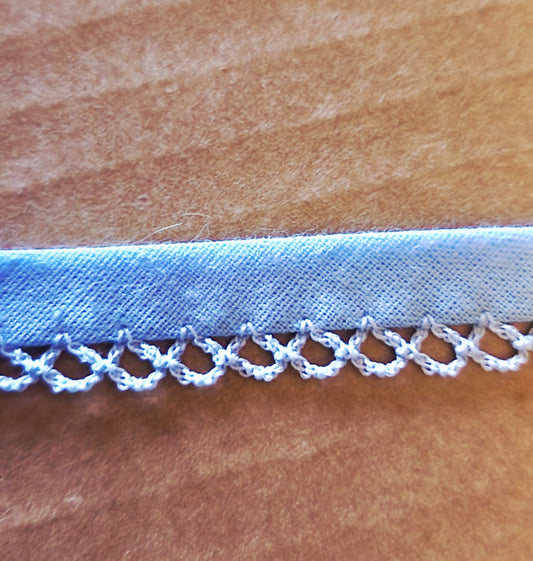 Baby blue picot trim bias binding (double fold) PRICED PER METRE