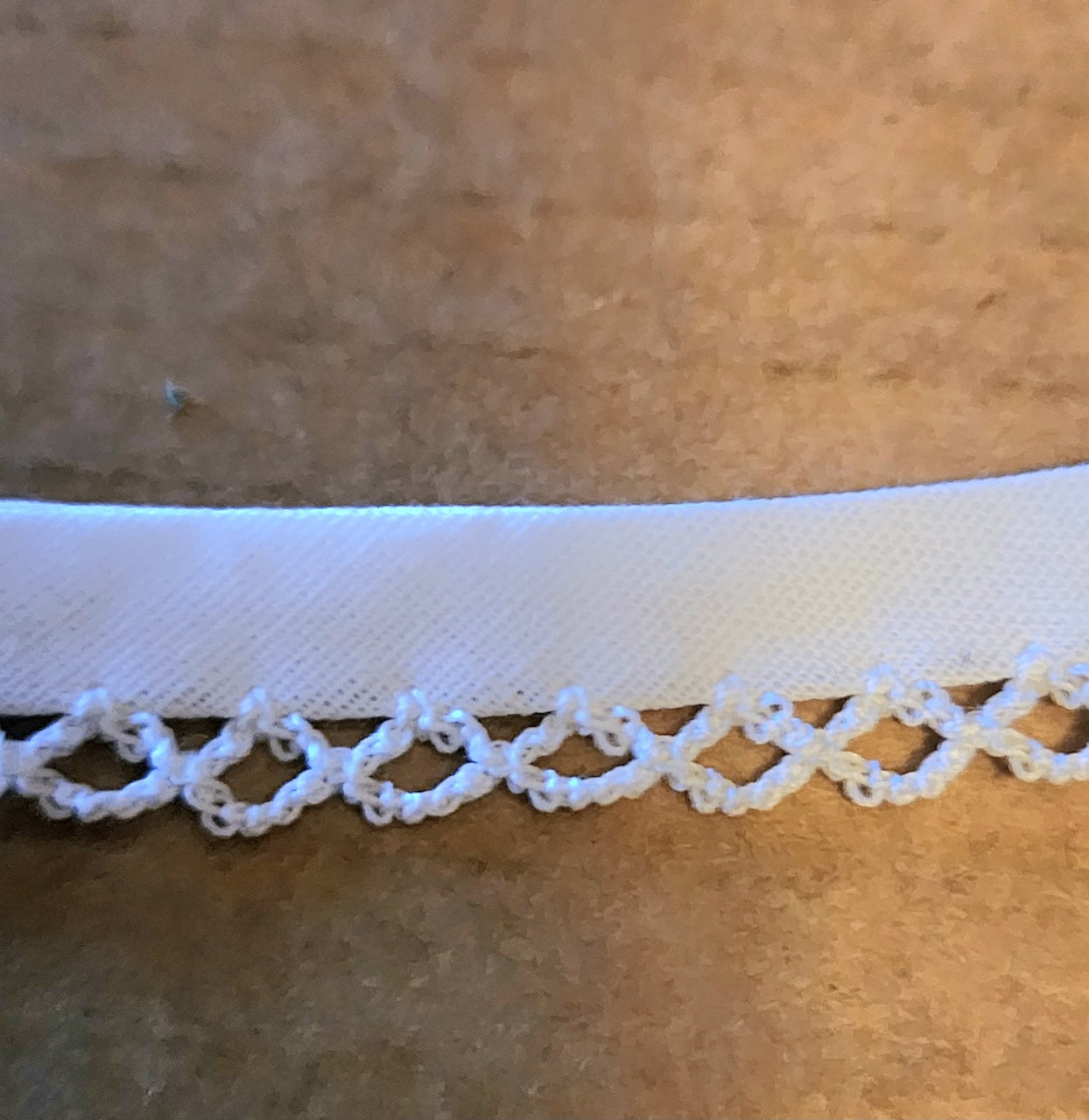 White lace picot trim bias binding (double fold) PRICED PER METRE
