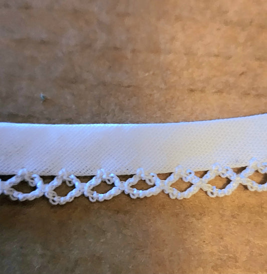 White lace picot trim bias binding (double fold) PRICED PER METRE
