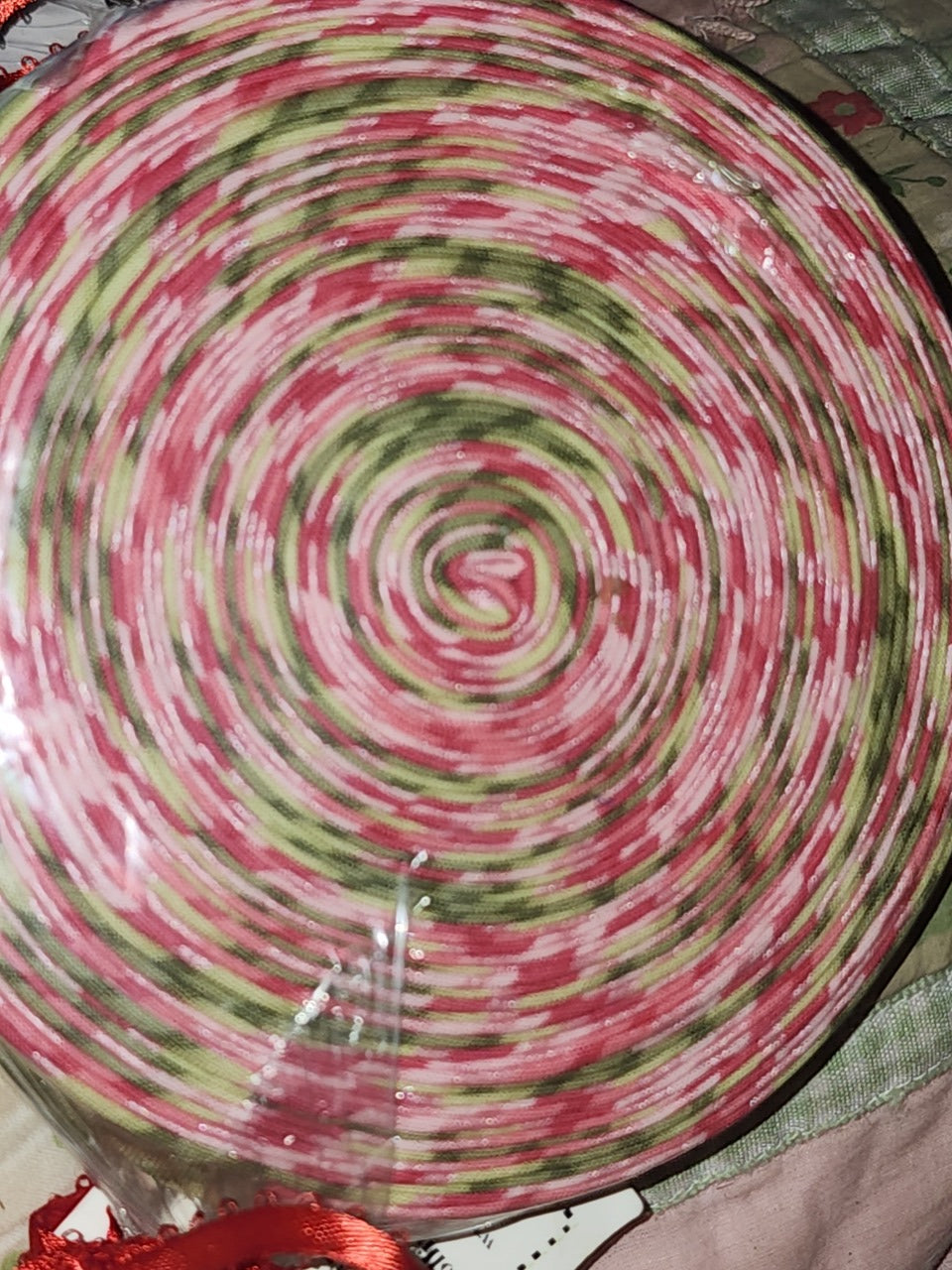 Lollipop bias binding - pink green diagonal stripe 12 yards Queen size quilt