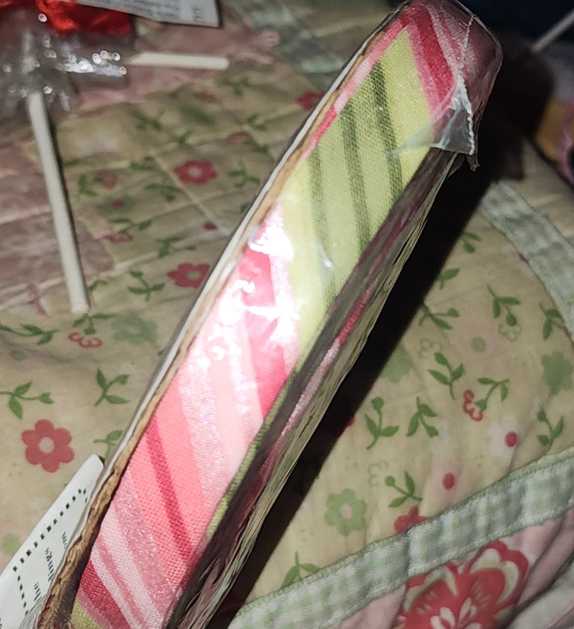 Lollipop bias binding - pink green diagonal stripe 12 yards Queen size quilt