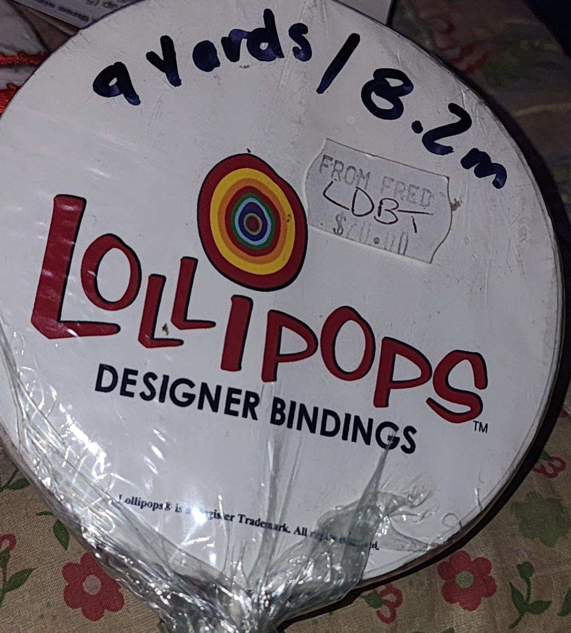 Lollipop bias binding mauve 1930s dotty circles 9 yards Double/Queen bed