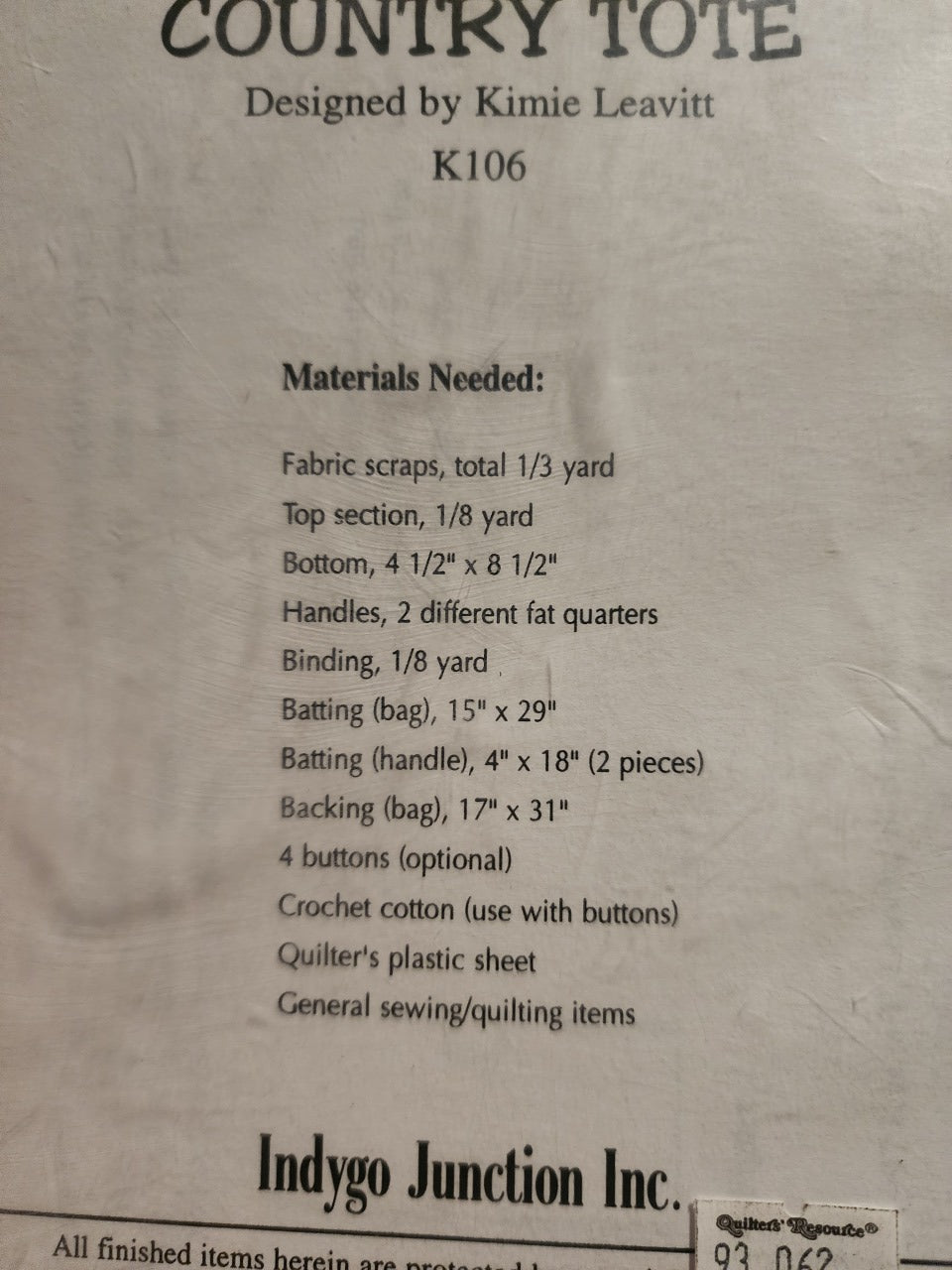 Country Tote Bag pattern by Kimie's Quilts (Item# IJK106)