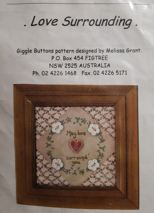 Love Surrounding panel kit (includes fabric, threads, 5 ceramic buttons & iron-on stabilizer) by Giggle Buttons