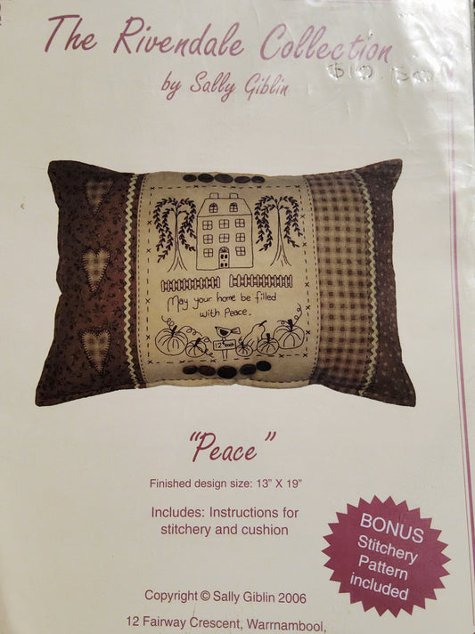Peace embroidery panel cushion by the Rivendale Collection (Sally Giblin)
