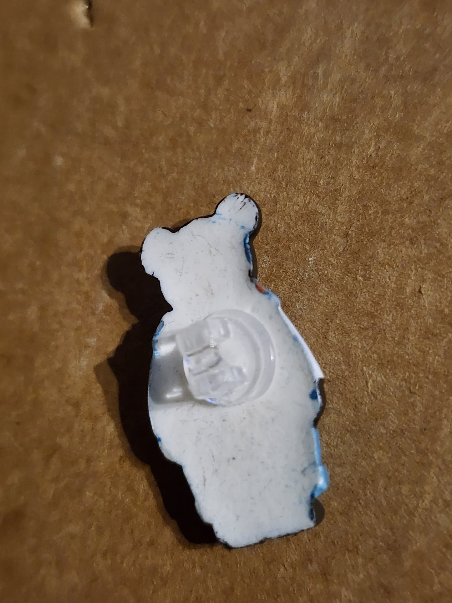 Bear with blue overalls button 3cm high