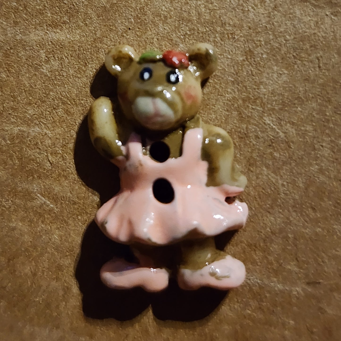 Pink ballet bear button 2.3cm high