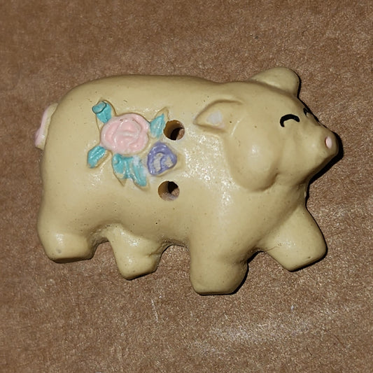 Floral pig button 2.5cm wide