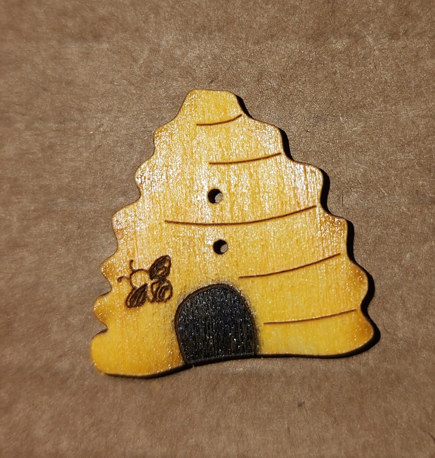 Wooden Bee Hive Button 2.4cm high