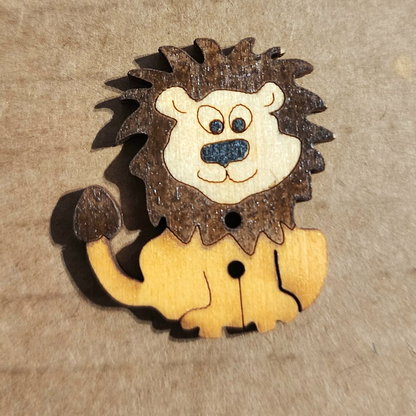 Wooden Lion Button 3cm high