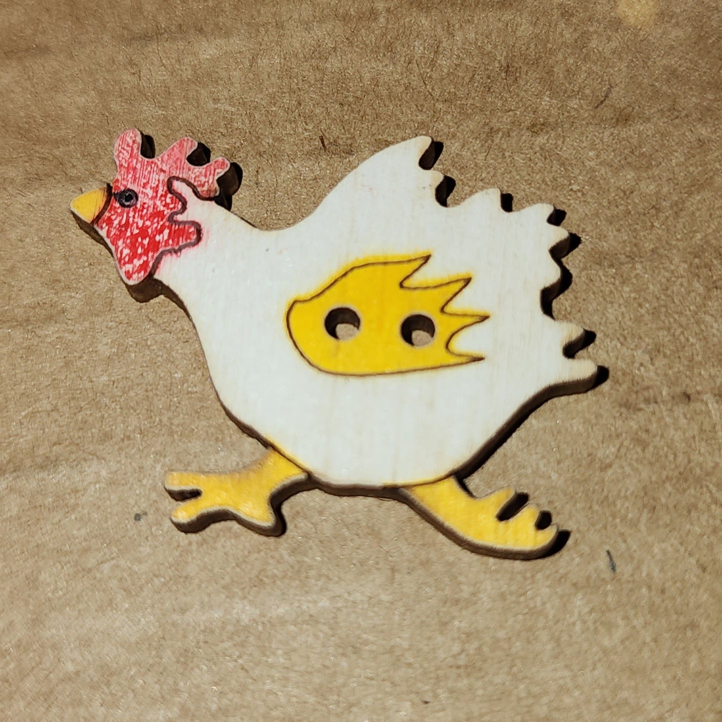 Wooden Running Chicken Button 2.5cm long