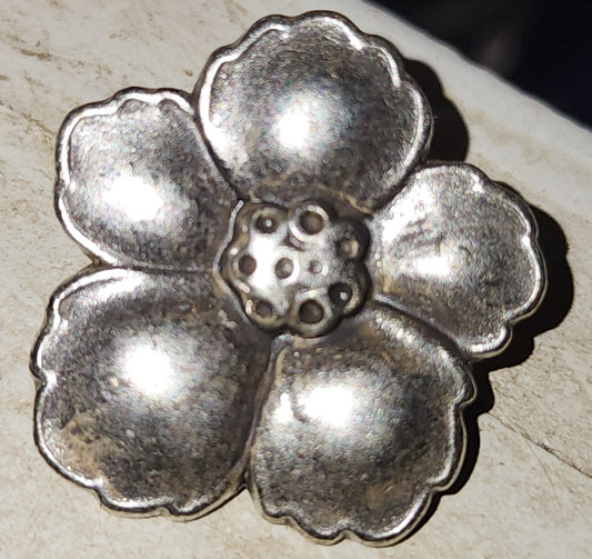 Large metal silver Bali Flower button 2.5cm