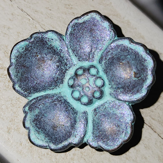 Large metal patina Bali Flower button 2.5cm