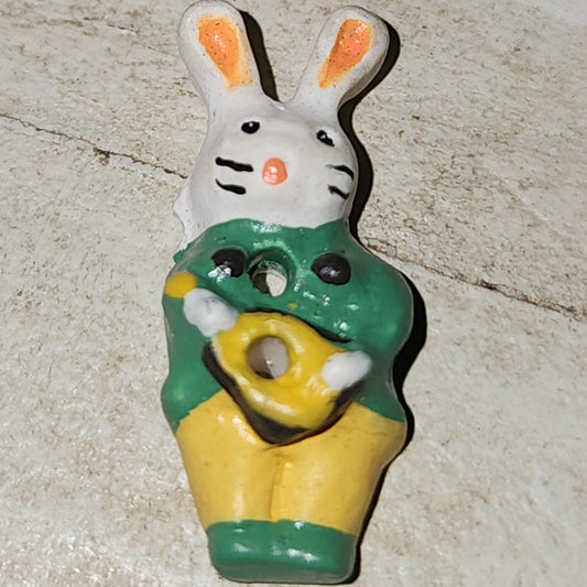 Bunny in green jacket button 20mm high