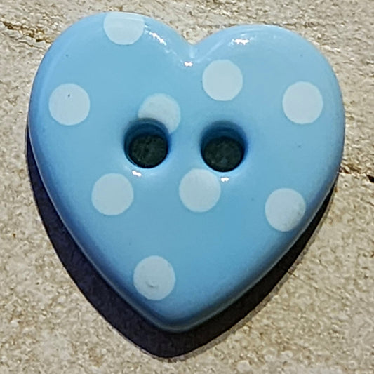 Spotty heart button blue 15mm