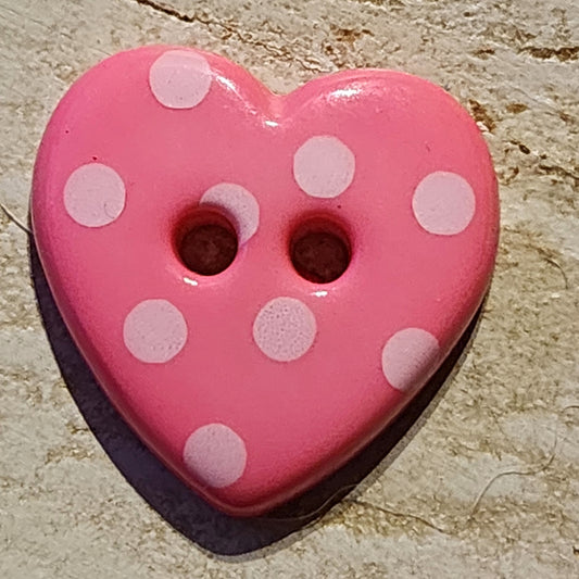 Spotty heart button lolly pink 15mm