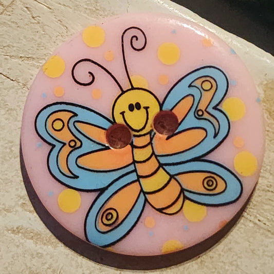 Butterfly round button pink 20mm